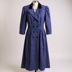 VTG Belle France Purple Floral Corduroy Double Breasted Dress Size 6 Grandmacore